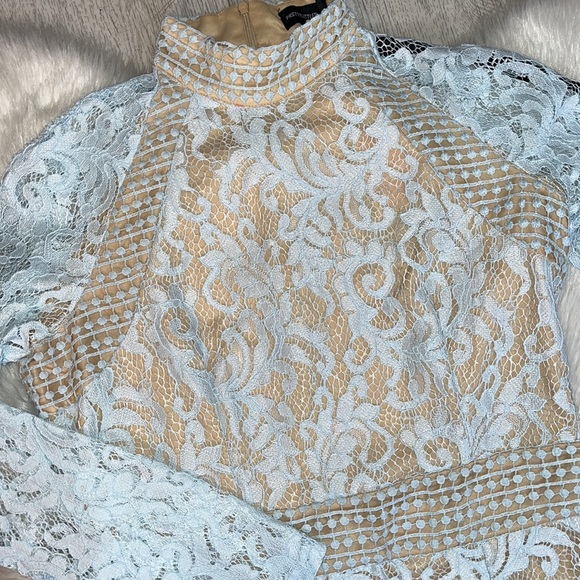 SOLD NWT$68 PrettyLittleThing Nude Baby Blue Lace Bodycon Dress - Picture 11 of 13